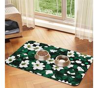 Hunter Green Floral Petals Pattern print Pet Food Mat Absorbent Non-Slip PU Leather Feeding Mat for Dogs Cats Pet Bowl Placemat