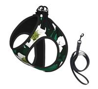 Hunter Green Floral Petals Pattern Print Pet Leash Vest Reflective Adjustable Soft Mesh Vest Breathable For Daily Walks
