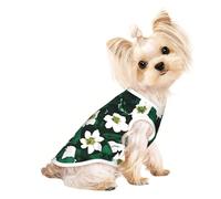 Hunter Green Floral Petals Pattern Print Pet T-Shirt, Sleeveless Pullover Vest For Small Puppy Kitten Indoor Outdoor Wear