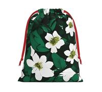 Hunter Green Floral Petals Pattern Print Reusable Drawstring Gift Bags For Candy Bag Birthday, Wedding Or Daily