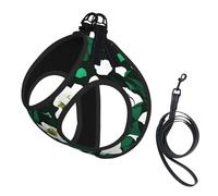 Hunter Green Floral Petals Pattern Print Small Dog Harness with Leash Set, No Escape Easy Walk Puppy Harnesses for Training Walking