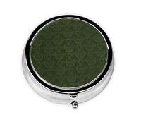 Hunter Green Floral Petals Pattern Print Stylish Round Pill Box - Mini Travel Companion for Your Medication