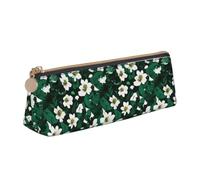 Hunter Green Floral Petals Pattern Print Triangle Pencil Pens Case Large-Capacity Stationery Organizer Pouch Office Travel