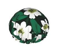 Hunter Green Floral Petals Pattern Print Various Activities Shower Cap Reusable Soft And Lightweight Bath Hair Cap Long Hair