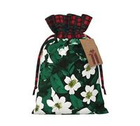 Hunter Green Floral Petals Pattern Print Xmas Drawstring Gift Bag Wrapping Needs For Christmas Bags Holiday Party Favors