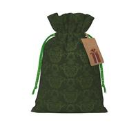 (Hunter Green Floral Petals Pattern) Printed Christmas M Size Gift Bags with Green Ribbon Drawstring Candy Bags for Kids Xmas Holiday Christmas Eve Presents