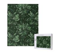 Hunter Green Floral Petals Pattern Printed Jigsaw Puzzle with Storage Box, Wooden Puzzle for Adults and Kids, 500 Pieces Family Fun Decorative Game, 38x52 CM