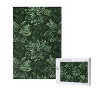 Hunter Green Floral Petals Pattern Printed Jigsaw Puzzle with Storage Box, Wooden Puzzle for Adults and Kids, 1000 Pieces Family Fun Decorative Game