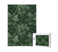 Hunter Green Floral Petals Pattern Printed Jigsaw Puzzle with Storage Box, Wooden Puzzle for Adults and Kids, 300 Pieces Family Fun Decorative Game