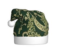 Hunter Green Floral Petals Pattern Printed Plush Christmas Hats Adult Unisex Velvet Comfortable Xmas Party Hats New Year Holiday Party Decorations