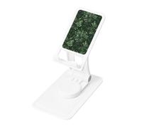 Hunter Green Floral Petals Pattern Prints Rotating Cell Phone Stand with 360° Swivel Base - Foldable Square Desk Phone Holder for iPhone 16 15 14 13 12 11,All Phones,White