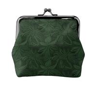 Hunter Green Floral Petals Pattern Small Coin Purse For Women Girls Pu Leather Change Purse Wallets Key Bags Kiss-Lock Mini Coin Pouch For Women Girls