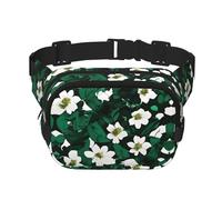 Hunter Green Floral Petals Pattern Zipper Fanny Pack, Crossbody Bags with Adjustable Strap for Jogging, Cycling