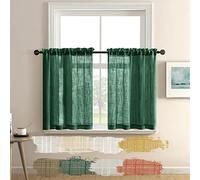 Hunter Green Kitchen Curtains Christmas Decorations Room Decor Short Bathroom Semi Sheer Linen Cafe Tier Dark Emerald Green Curtains for Bedroom Small Window Treatments Sets 2 Pack 24 Length Evergreen