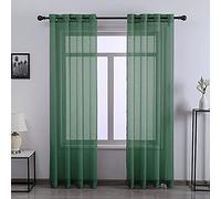 Hunter Green Sheer Curtains 84 Inches Long for Bedroom - 2 Panels Eyelet Top Voile Semi Sheer Drapes Window Curtains for Living Room