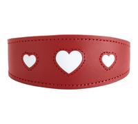 HUNTER Greyhound Collar Love, Colour: Red/Black, Soft, Robust Cowhide Leather, Individually Sewn-in Hearts, Wider Shape, Padded, High, Made in Germany, Size 32