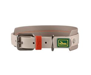 Hunter Havana Dog Collar, Colour: Greige, Textured Fabric with Plastic Coating, Wide, Comfortable, Durable, Tear-Resistant, Weather-Resistant, Easy Care, Gunmetal Look, Size: 45