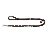 Hunter Love Adjustable Dog Lead Brown/Black Soft Cowhide Nappa Leather 3-Way Adjustment Sewn-in Hearts Made in Germany Size 18/200