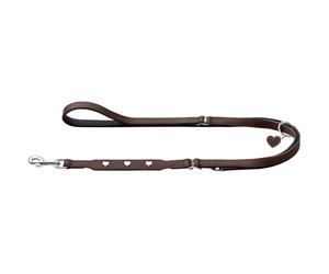 Hunter Love Adjustable Dog Lead Brown/Black Soft Cowhide Nappa Leather 3-Way Adjustment Sewn-in Hearts Made in Germany Size 18/200
