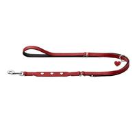 Hunter Love Adjustable Dog Lead Red / Black Soft Nappa Leather 3-Way Adjustment Sewn-in Hearts High Quality Made in Germany Size 13/200