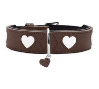 HUNTER Love Dog Collar, Colour: Brown/Black, Soft, Robust Cowhide Leather, Individually Sewn-in Hearts, Handmade, High, Particularly Soft, Made in Germany, Size 80