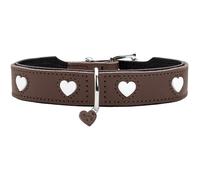 HUNTER Love Dog Collar, Colour: Brown/Black, Soft, Robust Cowhide Leather, Individually Sewn-in Hearts, Handmade, High, Particularly Soft, Made in Germany, Size 32