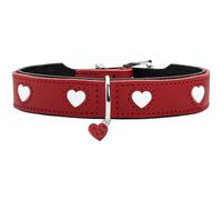 HUNTER Love Dog Collar Colour: Red/Black, Soft, Robust Cowhide Leather, Individually Sewn-in Hearts, Handmade, High, Particularly Soft, Made in Germany, Size 42
