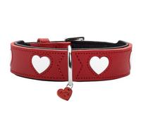 HUNTER Love Dog Collar Colour: Red/Black, Soft, Robust Cowhide Leather, Individually Sewn-in Hearts, Handmade, High, Particularly Soft, Made in Germany, Size 55
