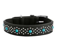 HUNTER Madona Collar Colour: Black, Elegant Cowhide Leather Lined with Soft Nappa Leather, Stitched Finish for Gentle, Decorated with Rivets and Gemstones, Size 55