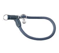 Hunter Malibu Dressage Collar Made of Rope with Polyamide Core, Infinitely Adjustable Training Collar with Stop Ring and Faux Leather Caps for Everyday Use and Training, Colour Dark Blue, Size 55