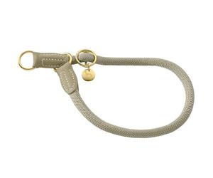 Hunter Malibu Dressage Collar Made of Rope with Polyamide Core, Infinitely Adjustable Training Collar with Stop Ring and Faux Leather Caps for Everyday Use and Training, Colour Sage Green, Size 60