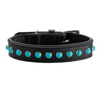 HUNTER Modica Collar Colour: Black, Elegant Cowhide Leather Lined with Soft Nappa Leather, Set with Sturdy Turquoise Gemstones, Durable and Supple, Size 45