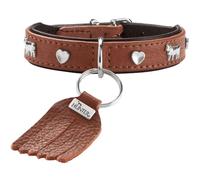 HUNTER MÜNCHEN Mini Dog Collar Cognac/Black for Small Dogs and Puppies Leather Elegant Costume Details Soft and Robust Fur Friendly Luxurious Sustainable Made in Germany Size: 30