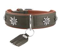 HUNTER Munich Dog Collar Colour: Green/Cognac, Leather, Elegant Costume Details, Soft and Robust, Fur Friendly, Luxurious, Ecologically Produced, Sustainable, Made in Germany, Size: 50