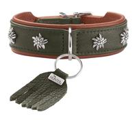 HUNTER Munich Dog Collar Colour: Green/Cognac, Leather, Elegant Costume Details, Soft and Robust, Fur Friendly, Luxurious, Ecologically Produced, Sustainable, Made in Germany, Size: 42