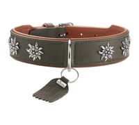 HUNTER Munich Dog Collar Colour: Green/Cognac, Leather, Elegant Costume Details, Soft and Robust, Fur Friendly, Luxurious, Ecologically Produced,