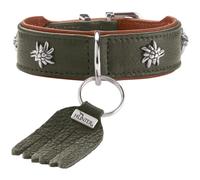 HUNTER Munich Dog Collar Colour: Green/Cognac, Leather, Elegant Costume Details, Soft and Robust, Fur Friendly, Luxurious, Ecologically Produced,