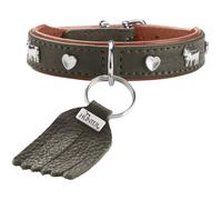 HUNTER Munich Mini Dog Collar Colour: Green/Cognac for Small Dogs and Puppies, Leather, Elegant Costume Details, Soft and Robust, Fur-Friendly, Luxurious, Sustainable, Made in Germany, Size: 27