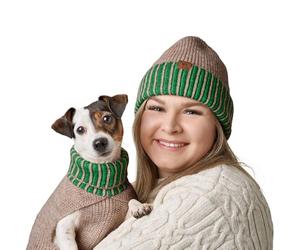 HUNTER Odense Dog Jumper, Soft & Elastic, High Collar, Partner Look with Hat, Washable, Colour: Beige/Green, Size: 45