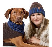 Hunter Odense Dog Jumper Soft & Elastic Knitted Jumper with High Collar Partner Look with Hat Washable Colour: Brown/Blue, Size: 65