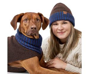 Hunter Odense Dog Jumper Soft & Elastic Knitted Jumper with High Collar Partner Look with Hat Washable Colour: Brown/Blue, Size: 50