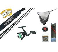 Hunter Pro 10ft Carbon Coarse Fishing Kit: Carbon-X Rod & HP200XR Reel | 3-Piece 220g Blank, Front Drag Reel, Folding Landing Net, 5-Piece Waggler Floats, Hooks, Non-Toxic Safety Shot