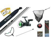 Hunter Pro 11 ft Carbon Coarse Fishing Kit: 3-Piece Carbo-X Match Rod & HP40R Reel with Landing Net, Bank Stick and Tackle