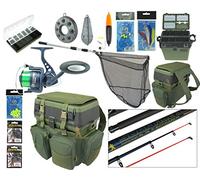 HUNTER PRO COMPLETE STARTER SEA FISHING KIT SET ROD & REEL SEAT BOX RUCKSACK SEA TACKLE NET