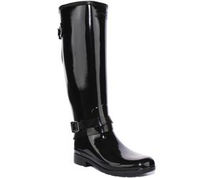 Hunter Refined Tall Back Strap Wellington Womens Boots Black Patent UK 3 - 9