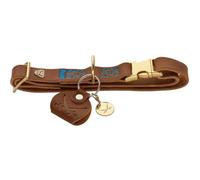 HUNTER Sansibar Dog Collar Colour: Cognac, Elegant Cowhide Leather, Maritime Details, Blue Decorative Stitching, Brass-Coloured Fittings, Fully Adjustable, Stylish and Robust, Made in Germany, Size: