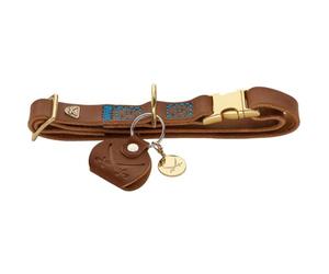 HUNTER Sansibar Dog Collar Colour: Cognac, Elegant Cowhide Leather, Maritime Details, Blue Decorative Stitching, Brass-Coloured Fittings, Fully Adjustable, Stylish and Robust, Made in Germany, Size: L