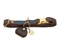 HUNTER Sansibar Dog Collar Colour: Dark Brown, Elegant Cowhide Leather, Maritime Details, Blue Decorative Stitching, Brass-Coloured Fittings, Fully Adjustable, Stylish and Robust, Made in Germany,