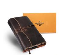 Hunter & Scribe Leather Book or Bible Cover for Men and Women - Handcrafted Genuine Top Grain Buffalo Leather - Christian Gifts - Vintage Leather Bible Cover (Medium, Dark Brown)