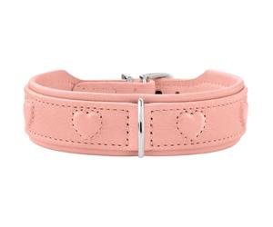 HUNTER SOHO X Love Dog Collar, Colour: Light Pink, Cowhide Leather, Soft & Supple, Padded & Fur Friendly, Sewn-in Hearts, Lightweight, for Small Dogs & Puppies, Made in Germany, Size: 47